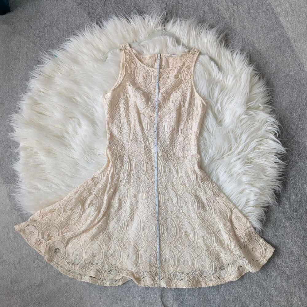 BB DAKOTA Lace Dress Fit & Flare Sleeveless Round Neck Zip Cream Lined Sz 6